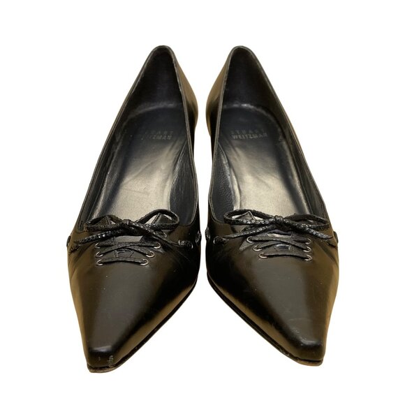 Stuart Weitzman Women’s Black Leather Corseting Heels Narrow Dress Shoes Size 7 - Picture 2 of 9